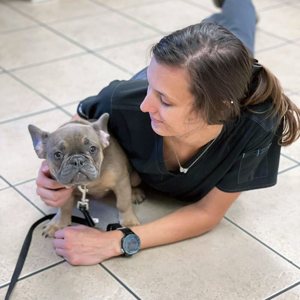 Vet Tech On Floor With Puppy